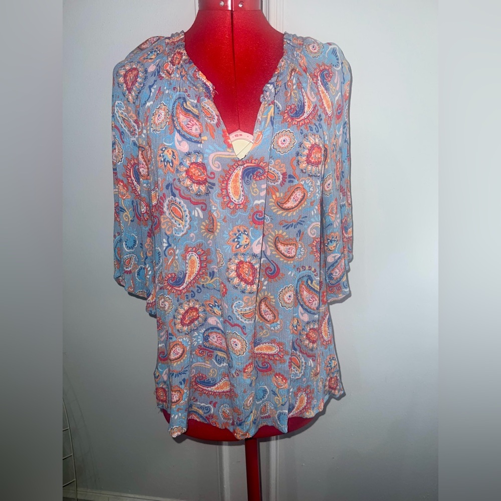 Democracy Paisley Print Women's Top - Blue and Orange  Boho size medium
